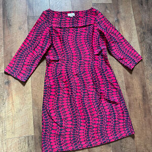 Women's Jude Connally Pink Navy Geometric Long Sleeve Dress L